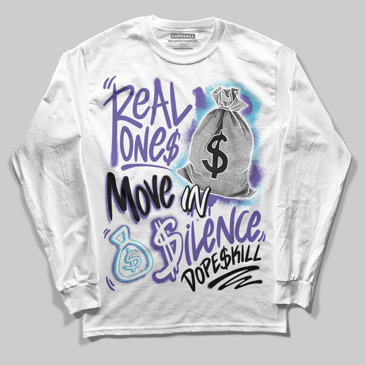 Jordan 8 Retro 'Aqua' 2025 DopeSkill Long Sleeve T-Shirt Real Ones Move In Silence Graphic Streetwear - White 