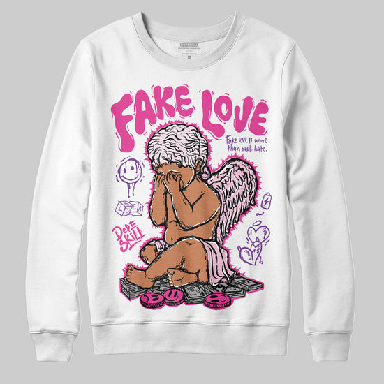 Pink Sneakers DopeSkill Sweatshirt New Fake Love Graphic Streetwear - White