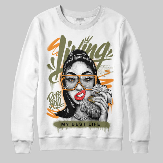 Olive Sneakers DopeSkill Sweatshirt Living My Best Life Graphic Streetwear  - White
