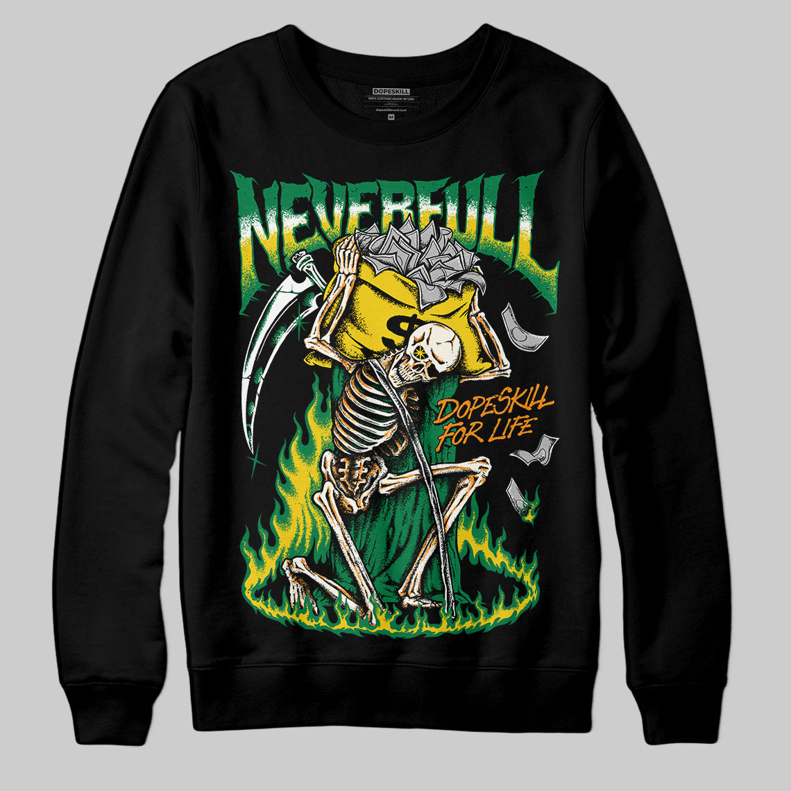 Jordan 5 “Lucky Green” DopeSkill Sweatshirt NeverFull Graphic Streetwear - Black