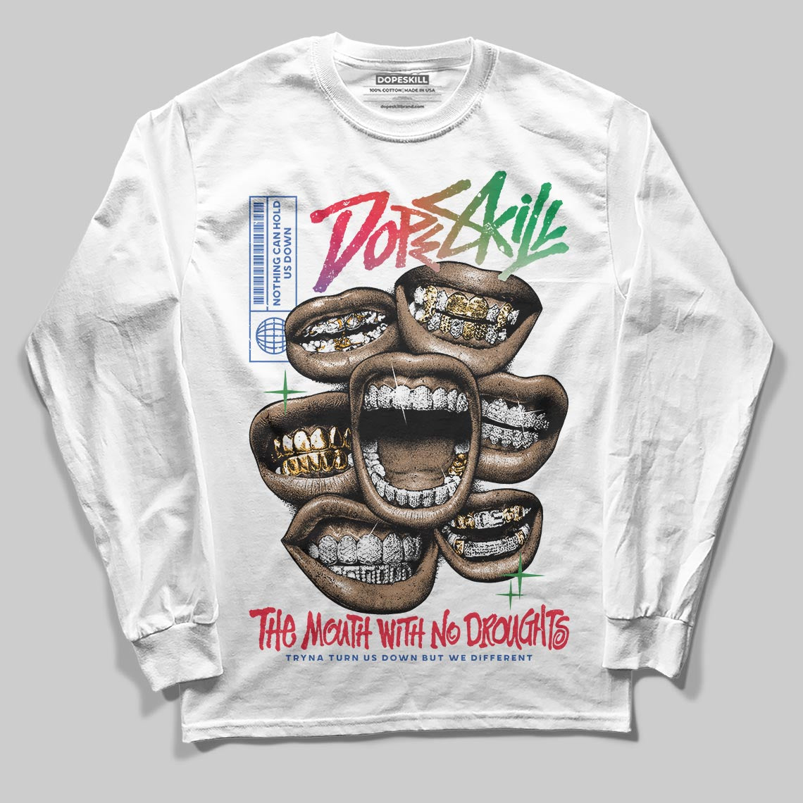 Jordan 11 Retro 285 Atlanta DopeSkill Long Sleeve T-Shirt The Mouth With No Droughts Graphic Streetwear - White
