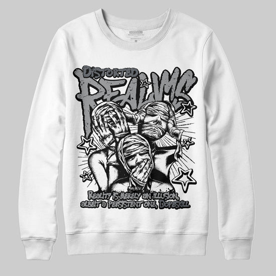 Jordan 5 Retro Wolf Grey (2026) DopeSkill Sweatshirt Distorted Realms Graphic Streetwear - White