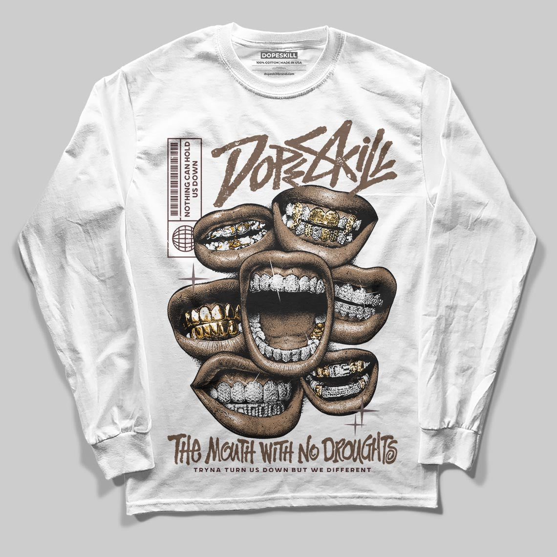 A Ma Maniére x Air Jordan 4 “Dark Mocha” DopeSkill Long Sleeve T-Shirt The Mouth With No Droughts Graphic Streetwear - White