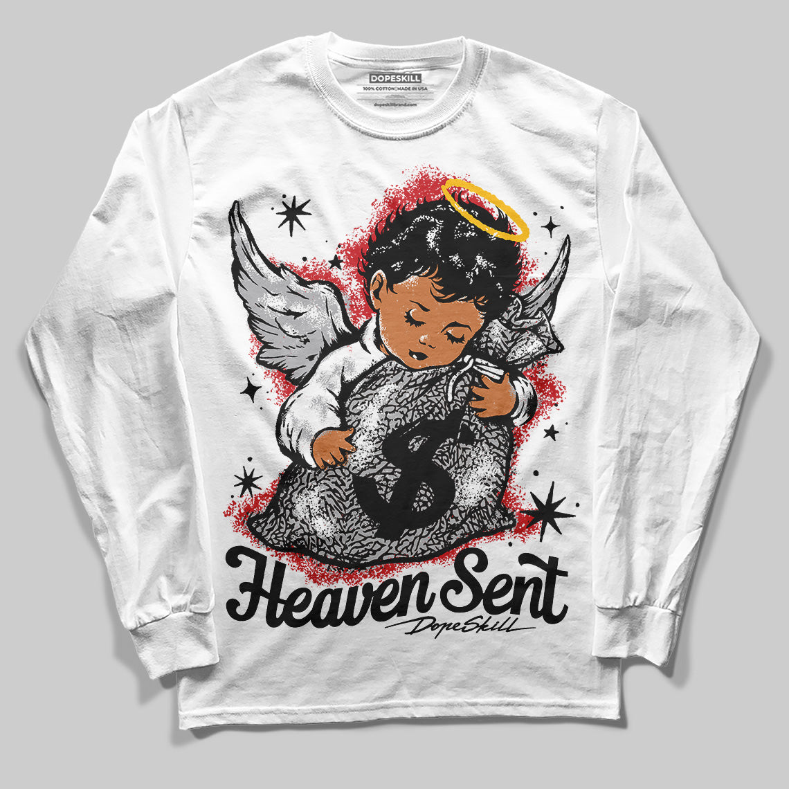 Jordan 3 OG “Black Cement” DopeSkill Long Sleeve T-Shirt Heaven Sent Graphic Streetwear - WHite