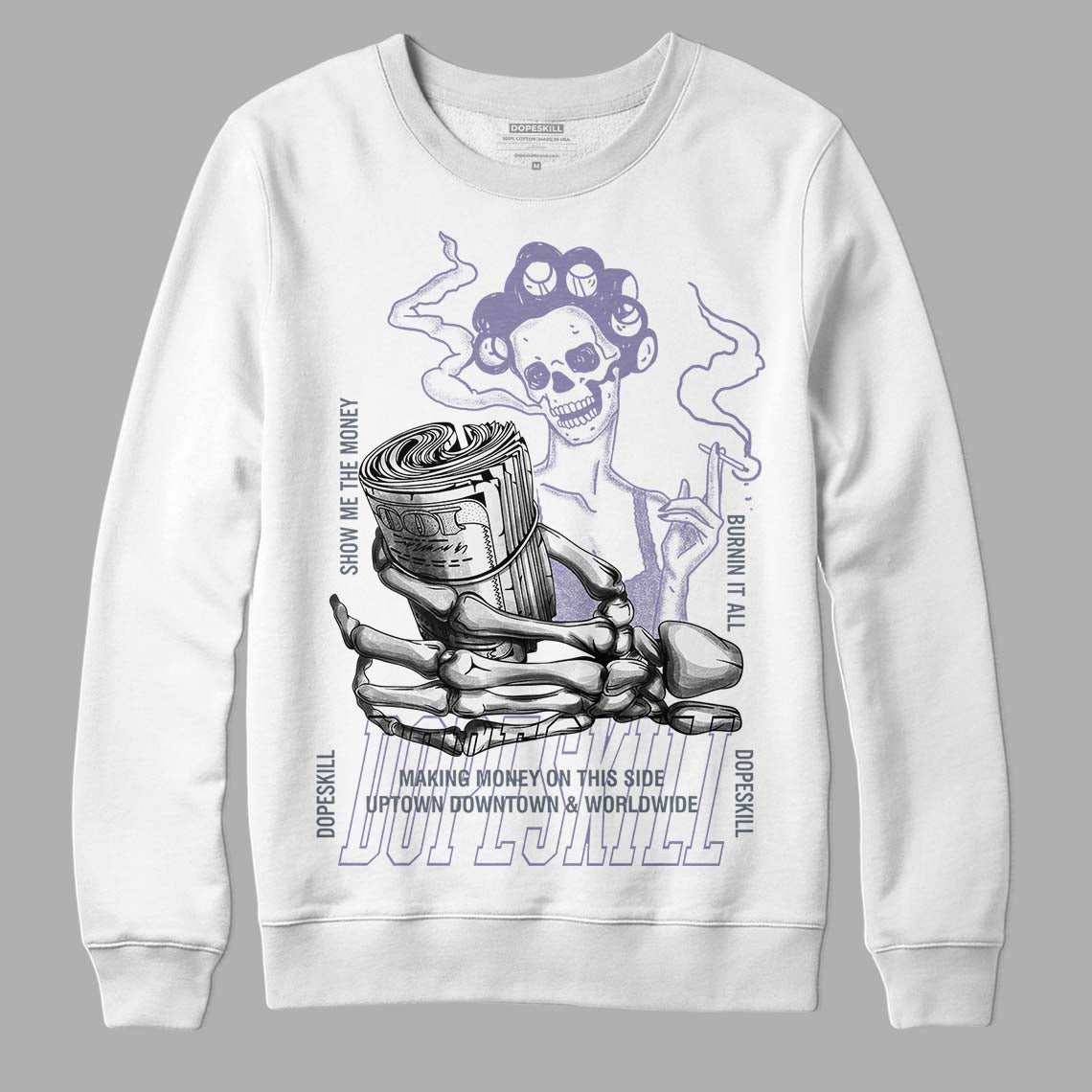 Jordan 5 Retro Low Indigo Haze DopeSkill Sweatshirt Show Me The Money Graphic Streetwear - White