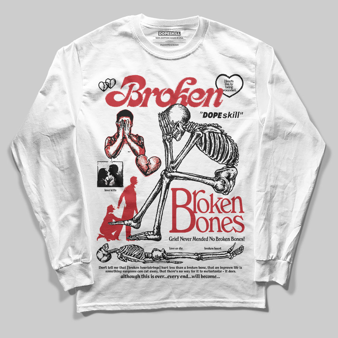 Jordan 11 Retro Low Bred (2025) DopeSkill Long Sleeve T-Shirt Broken Bones Graphic Streetwear - White