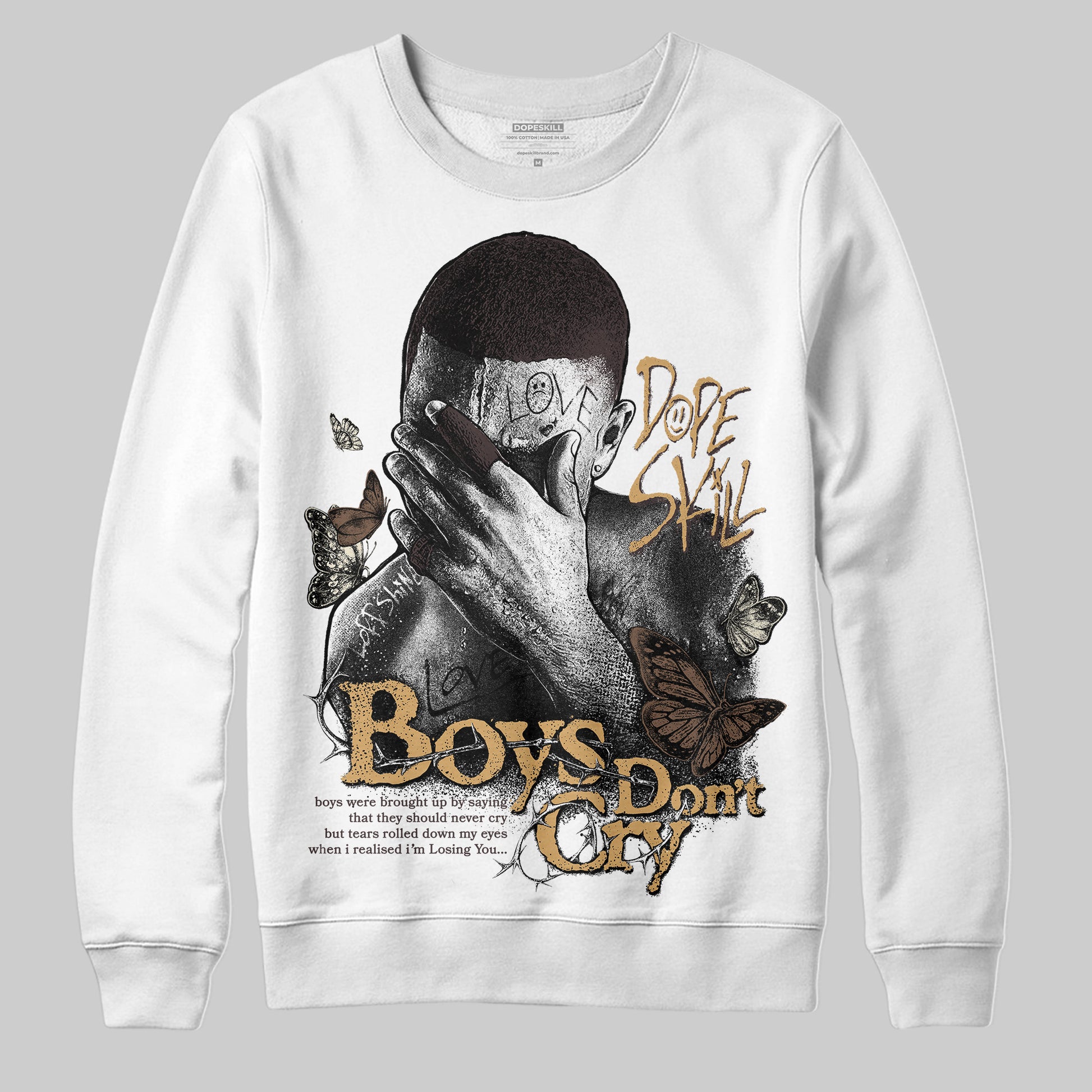 Jordan 5 “Earth/Metallic Gold” DopeSkill Sweatshirt Boys Don't Cry Graphic Streetwear - White 