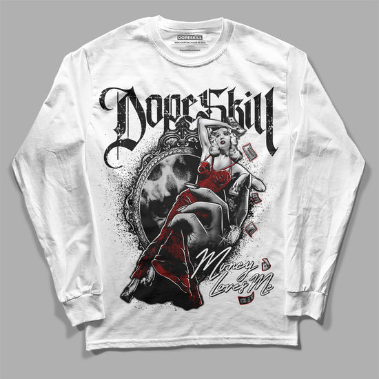 Jordan 14 "Black/White" DopeSkill Long Sleeve T-Shirt Money Loves Me Graphic Streetwear - White