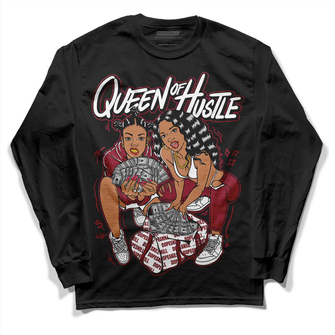 Jordan 1 Retro High '85 OG Metallic Burgundy DopeSkill Long Sleeve T-Shirt Queen Of Hustle Graphic Streetwear - Black