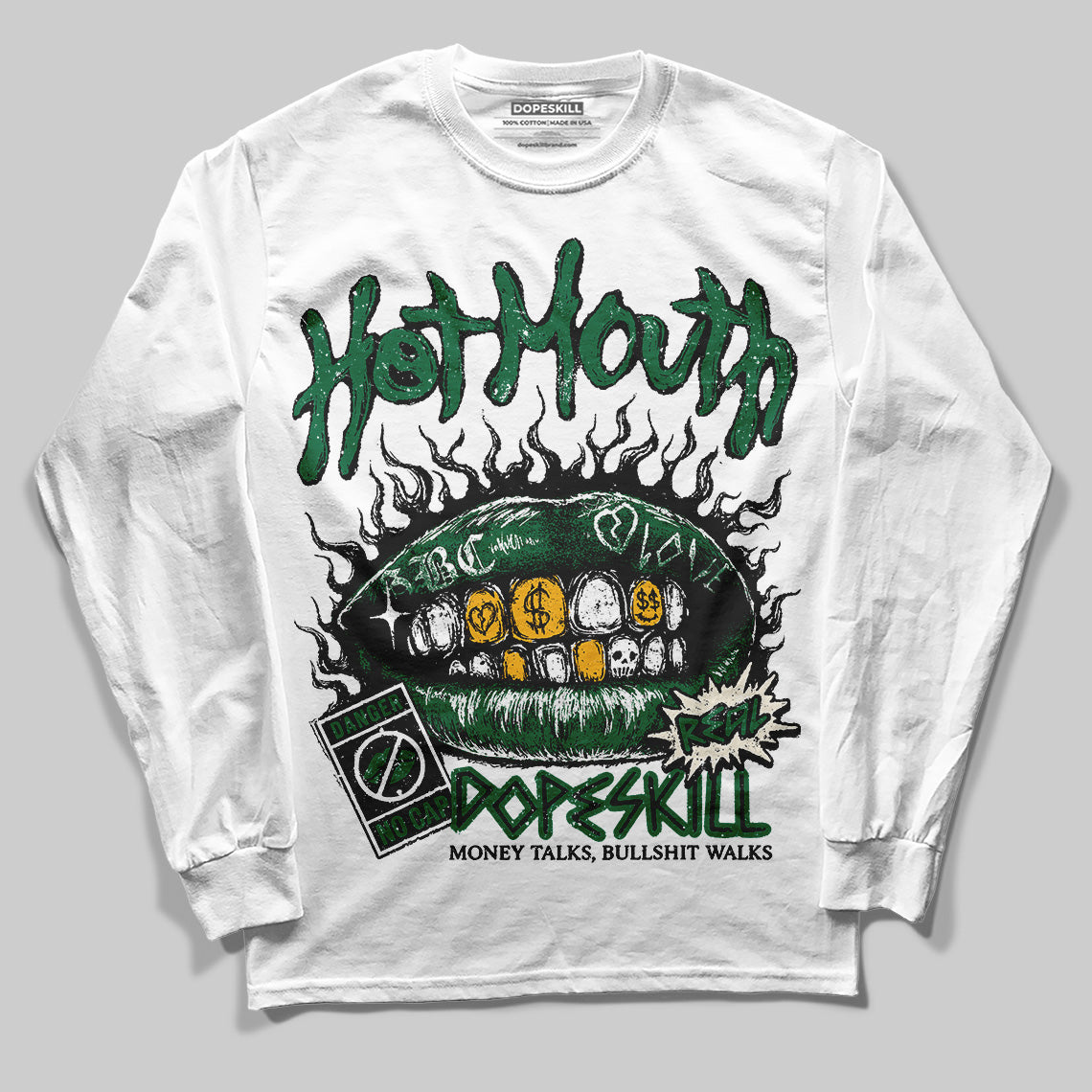 Jordan 13 GS “Pine Green” DopeSkill Long Sleeve T-Shirt Hot Mouth Graphic Streetwear - WHite