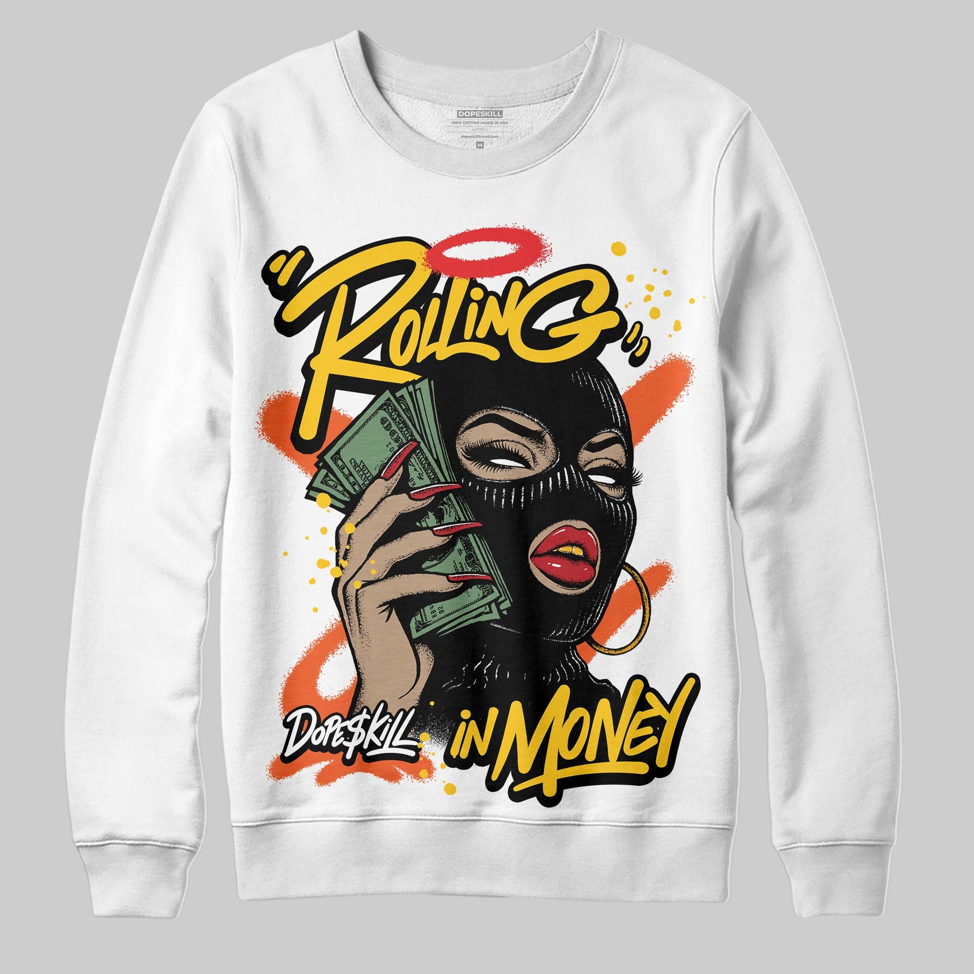 Yellow Sneakers DopeSkill Sweatshirt Rolling in Money Graphic Streetwear - White 