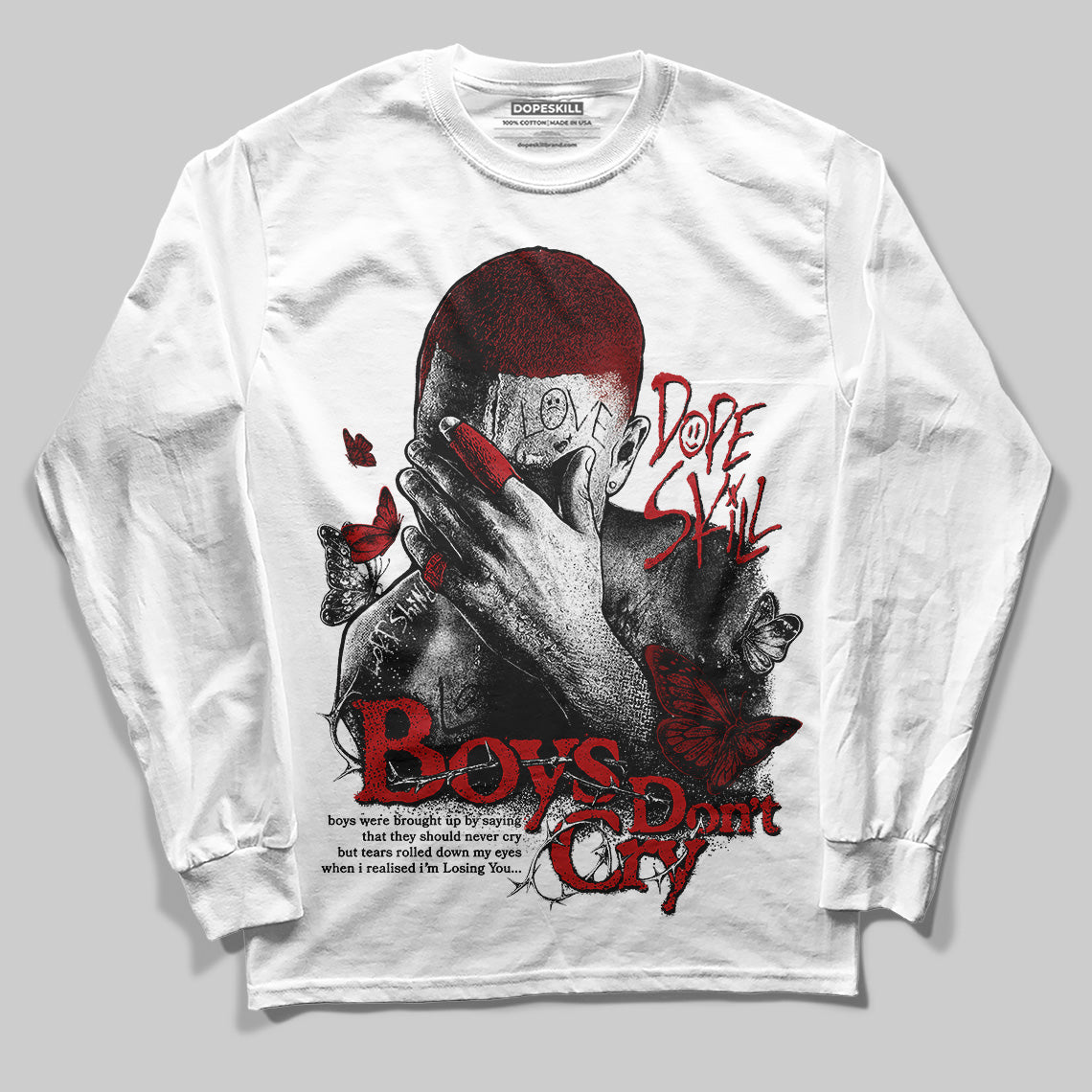 Jordan 12 Retro Flu Game (2025) DopeSkill Long Sleeve T-Shirt Boys Don't Cry Graphic Streetwear - White