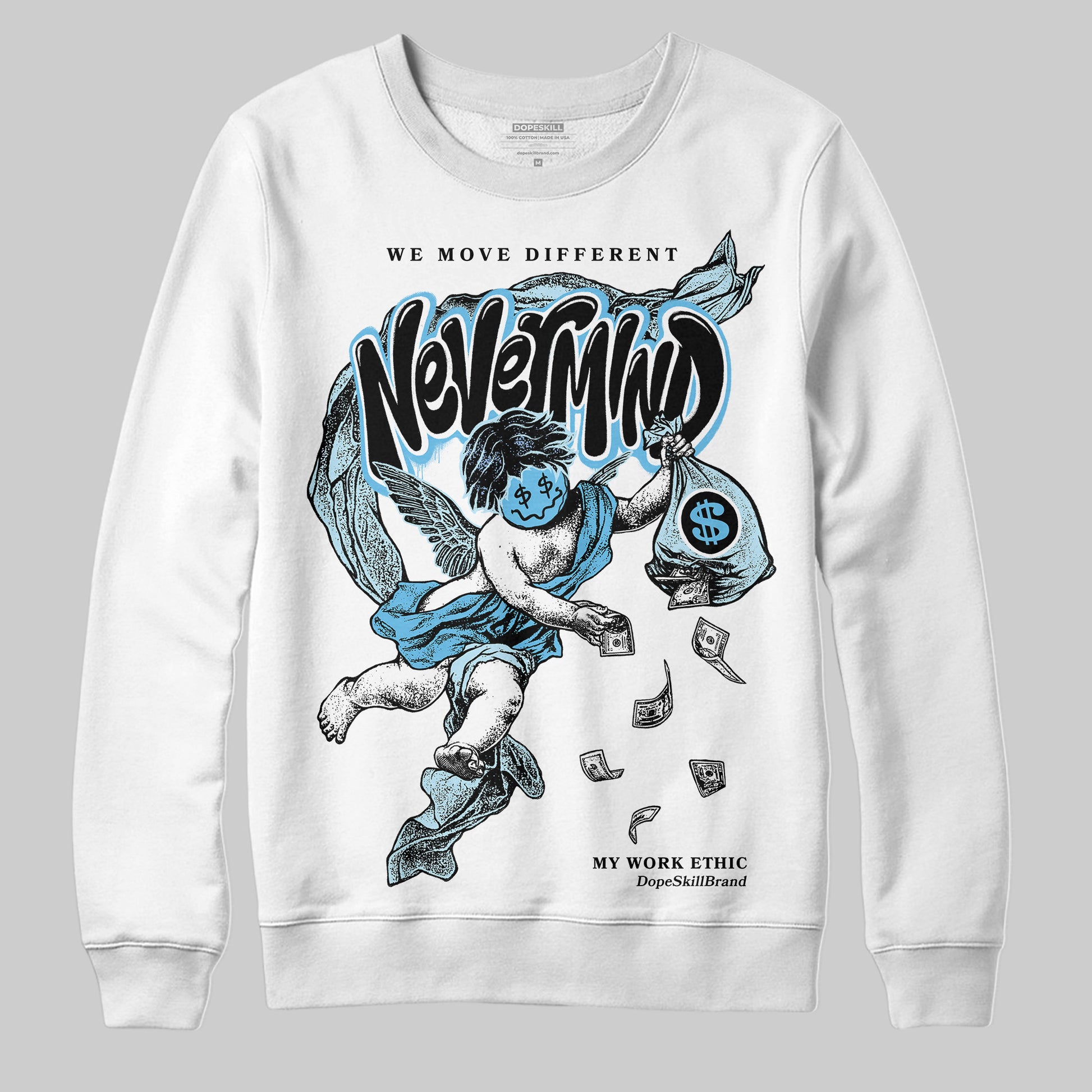 Jordan 11 Retro Legend Blue DopeSkill Sweatshirt Nevermind Graphic Streetwear - White