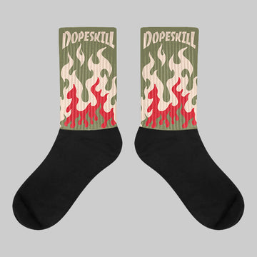 Medium Olive 1s DopeSkill Sublimated Socks FIRE Graphic