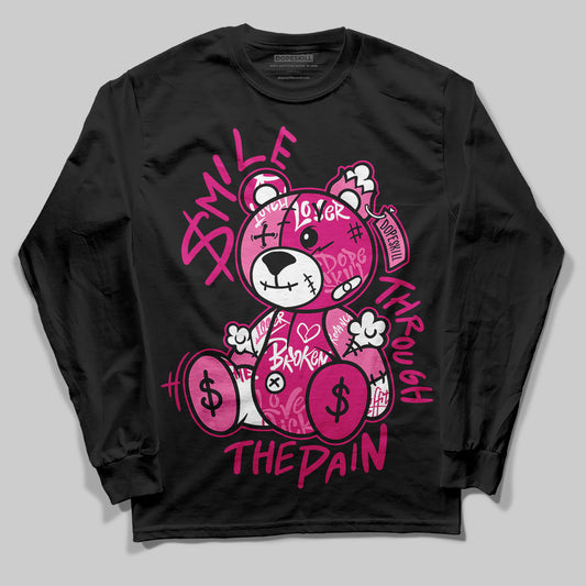 Rick Owens Pink Leather Low Sneakers DopeSkill Long Sleeve T-Shirt Smile Through The Pain Graphic Streetwear - Black