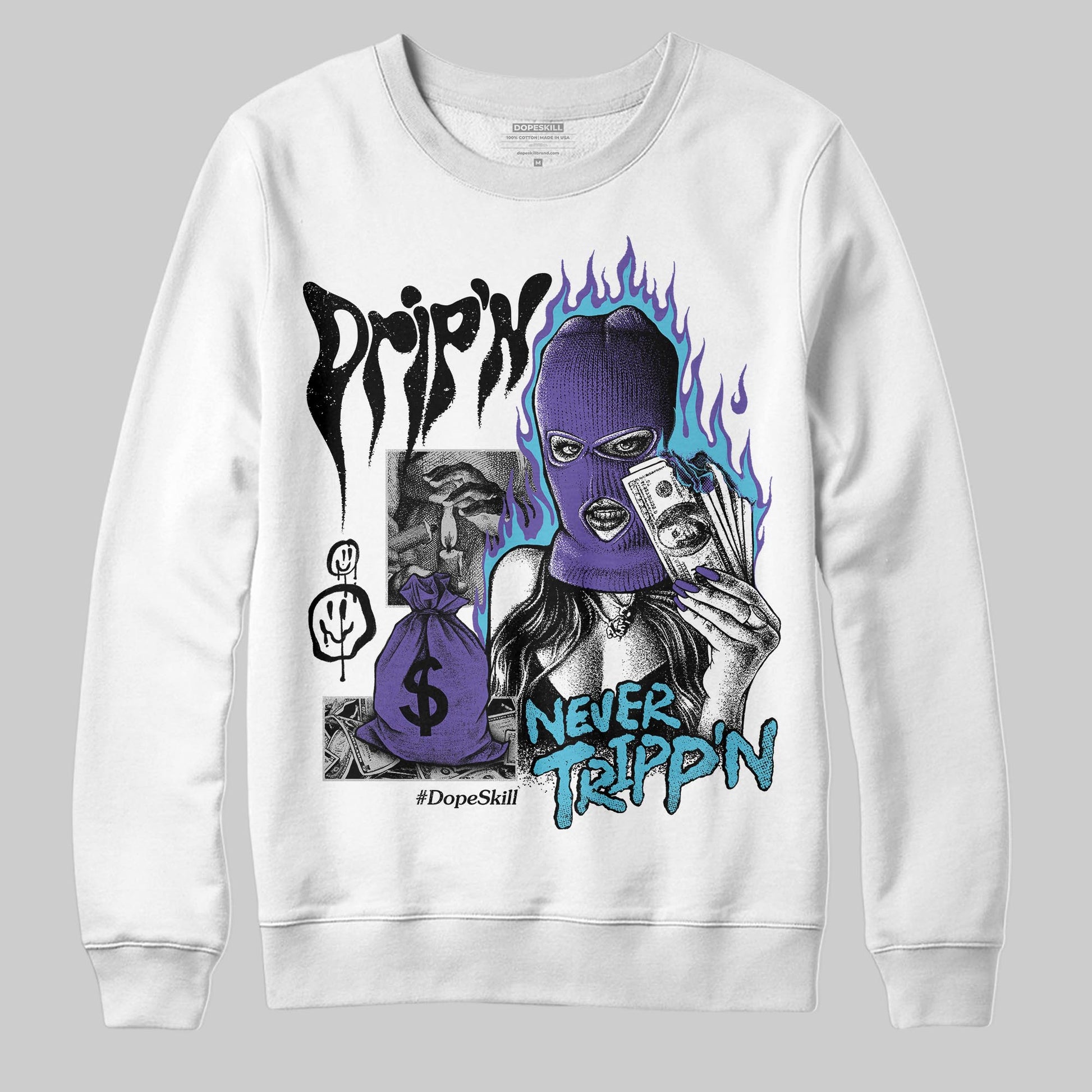 Jordan 8 Retro 'Aqua' 2025 DopeSkill Sweatshirt Drip'n Never Tripp'n Graphic Streetwear - White