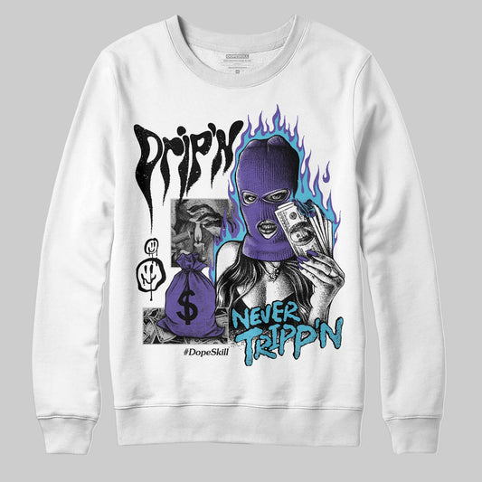 Jordan 8 Retro 'Aqua' 2025 DopeSkill Sweatshirt Drip'n Never Tripp'n Graphic Streetwear - White