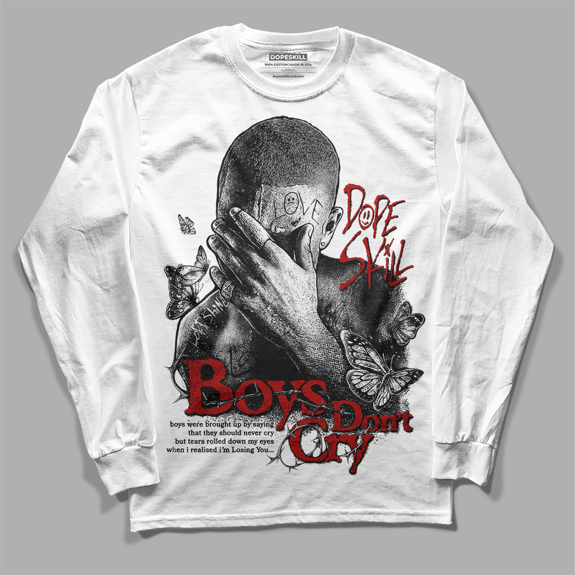 Jordan 14 "Black/White" DopeSkill Long Sleeve T-Shirt Boys Don't Cry Graphic Streetwear - White 