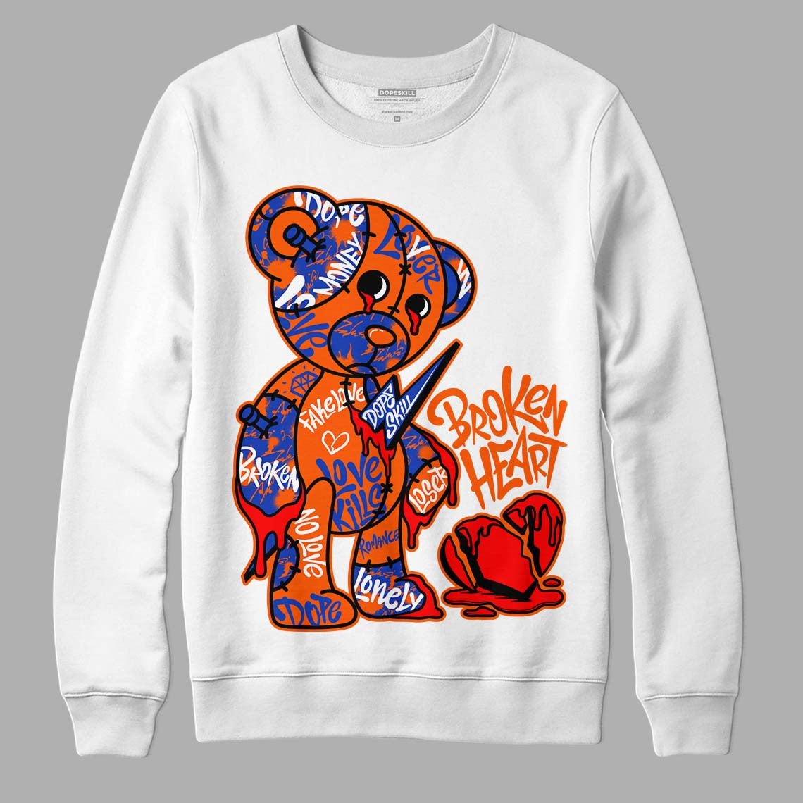 Dunk Low Futura Orange Blaze DopeSkill Sweatshirt Broken Heart Graphic Streetwear - White