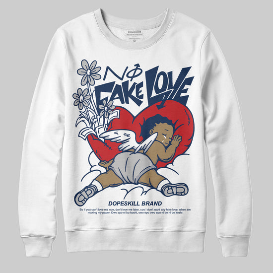 Jordan 4 SB “Summit White/Navy” DopeSkill Sweatshirt No Fake Love Graphic Streetwear - White