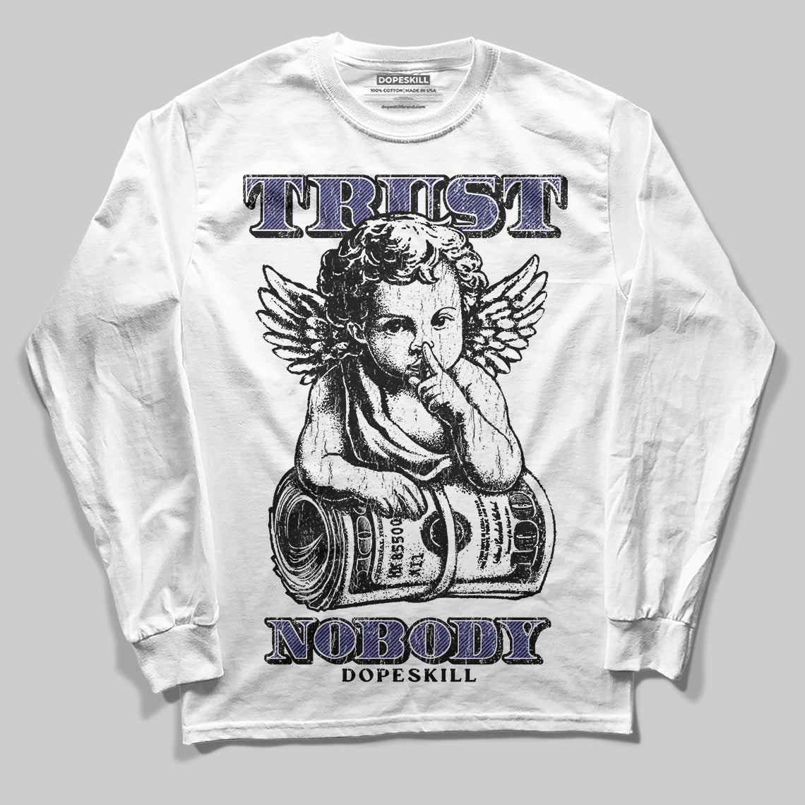 Jordan 4 Retro Lakers DopeSkill Long Sleeve T-Shirt Trust Nobody Graphic Streetwear - White
