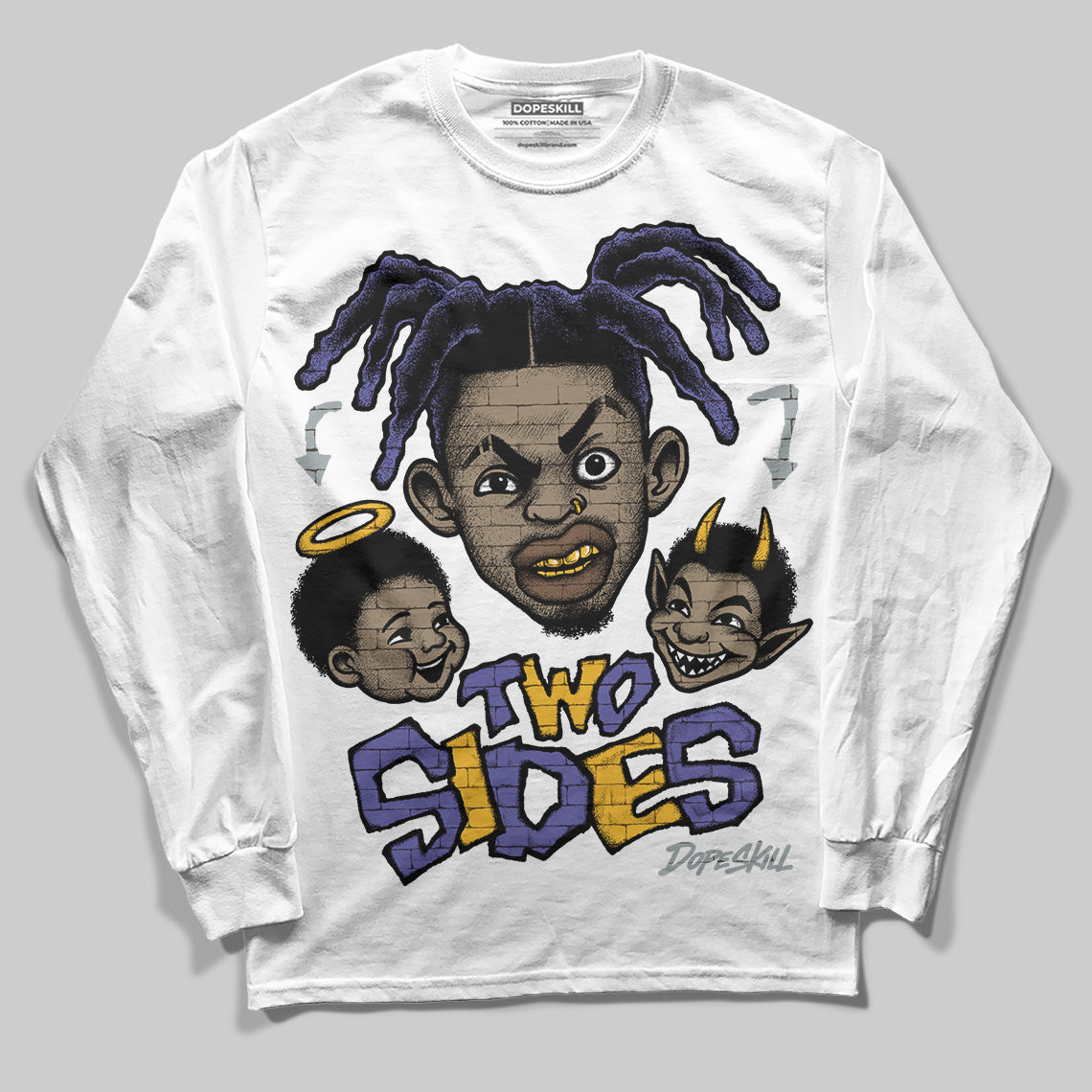 Jordan 4 Retro Lakers DopeSkill Long Sleeve T-Shirt Two Sides Graphic Streetwear - White 