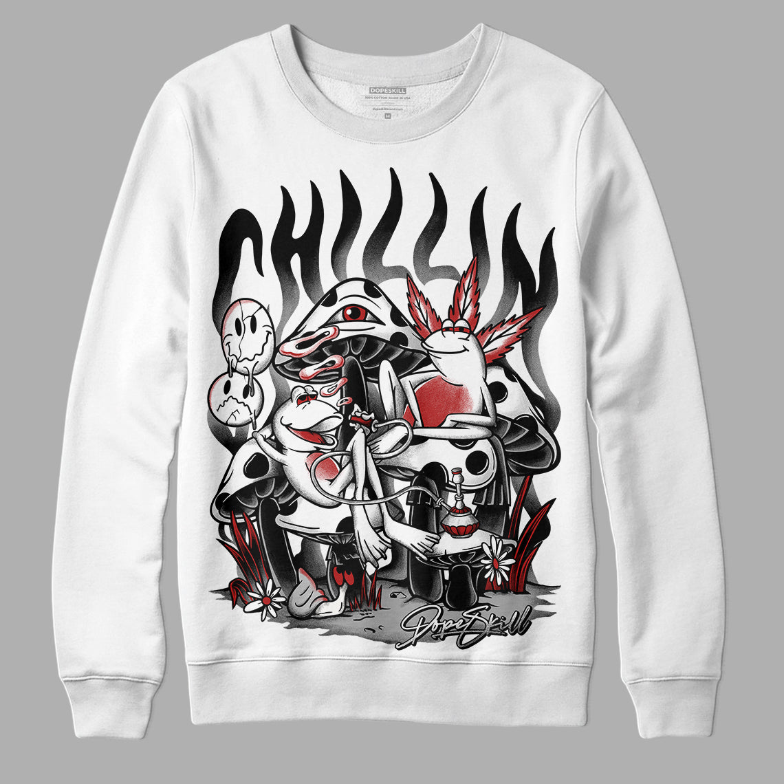 Jordan 14 "Black/White" DopeSkill Sweatshirt Chillin Graphic Streetwear - White