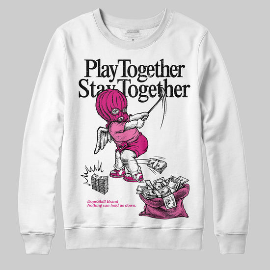 Rick Owens Pink Leather Low Sneakers DopeSkill Sweatshirt Play together, Stay together Graphic Streetwear - White