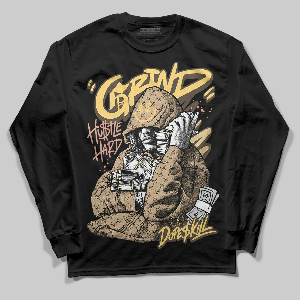 TAN Sneakers DopeSkill Long Sleeve T-Shirt Grind Pray Graphic Streetwear - Black