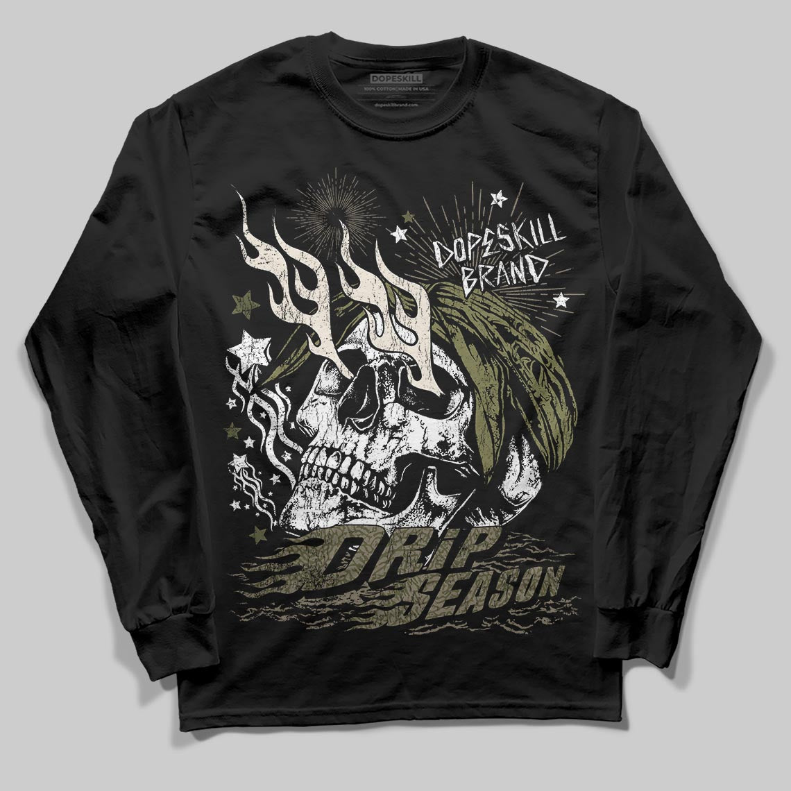 Jordan 3 “Medium Olive” aka “Family Affair” DopeSkill Long Sleeve T-Shirt Drip Season Graphic Streetwear - black