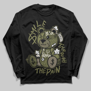 Jordan 3 “Medium Olive” aka “Family Affair” DopeSkill Long Sleeve T-Shirt Smile Through The Pain Graphic Streetwear - Black