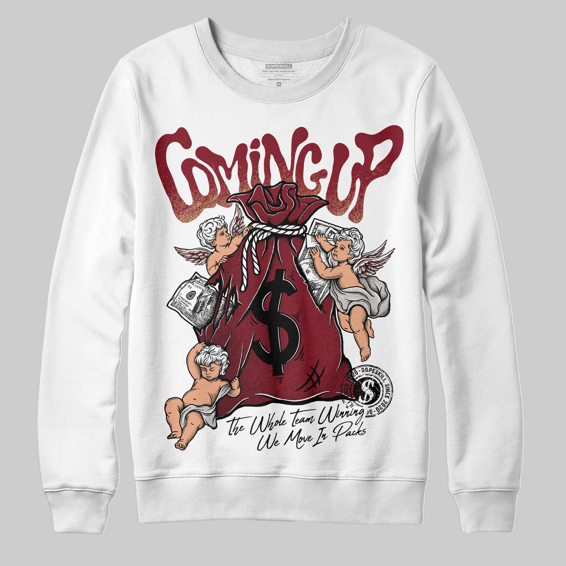 Adidas SAMBA OG ‘Collegiate Burgundy’ DopeSkill Sweatshirt Money Bag Coming Up Graphic Streetwear - White