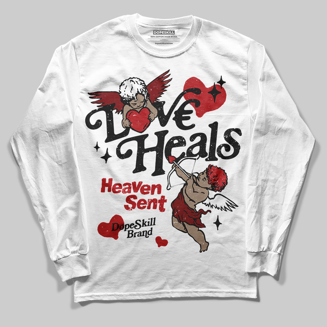 Jordan 12 Retro Flu Game (2025) DopeSkill Long Sleeve T-Shirt New Love Heals Graphic Streetwear - White