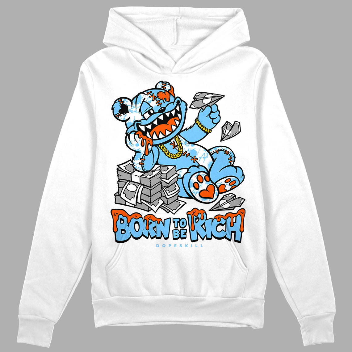 Dunk Low Futura University Blue DopeSkill Hoodie Sweatshirt Born To Be Rich Graphic Streetwear - White