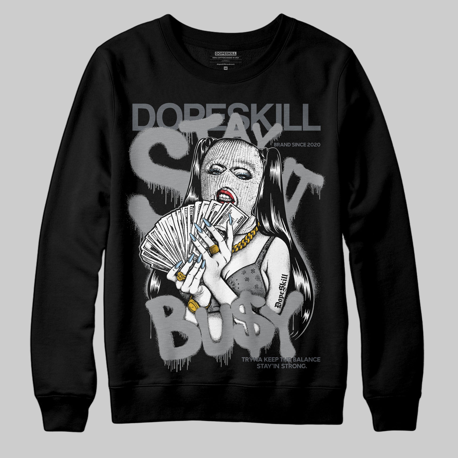 Jordan 5 Retro Wolf Grey (2026) DopeSkill Sweatshirt Stay It Busy Graphic Streetwear - Black