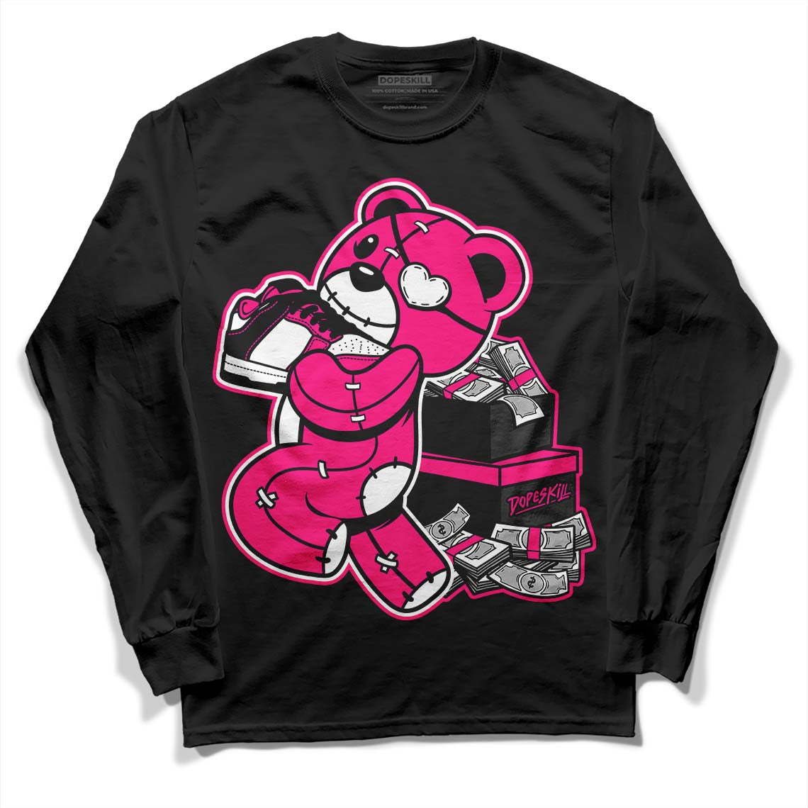 Jordan 1 Low GS “Fierce Pink” Dopeskill Long Sleeve T-Shirt Bear Steals Sneaker Graphic Streetwear - Black