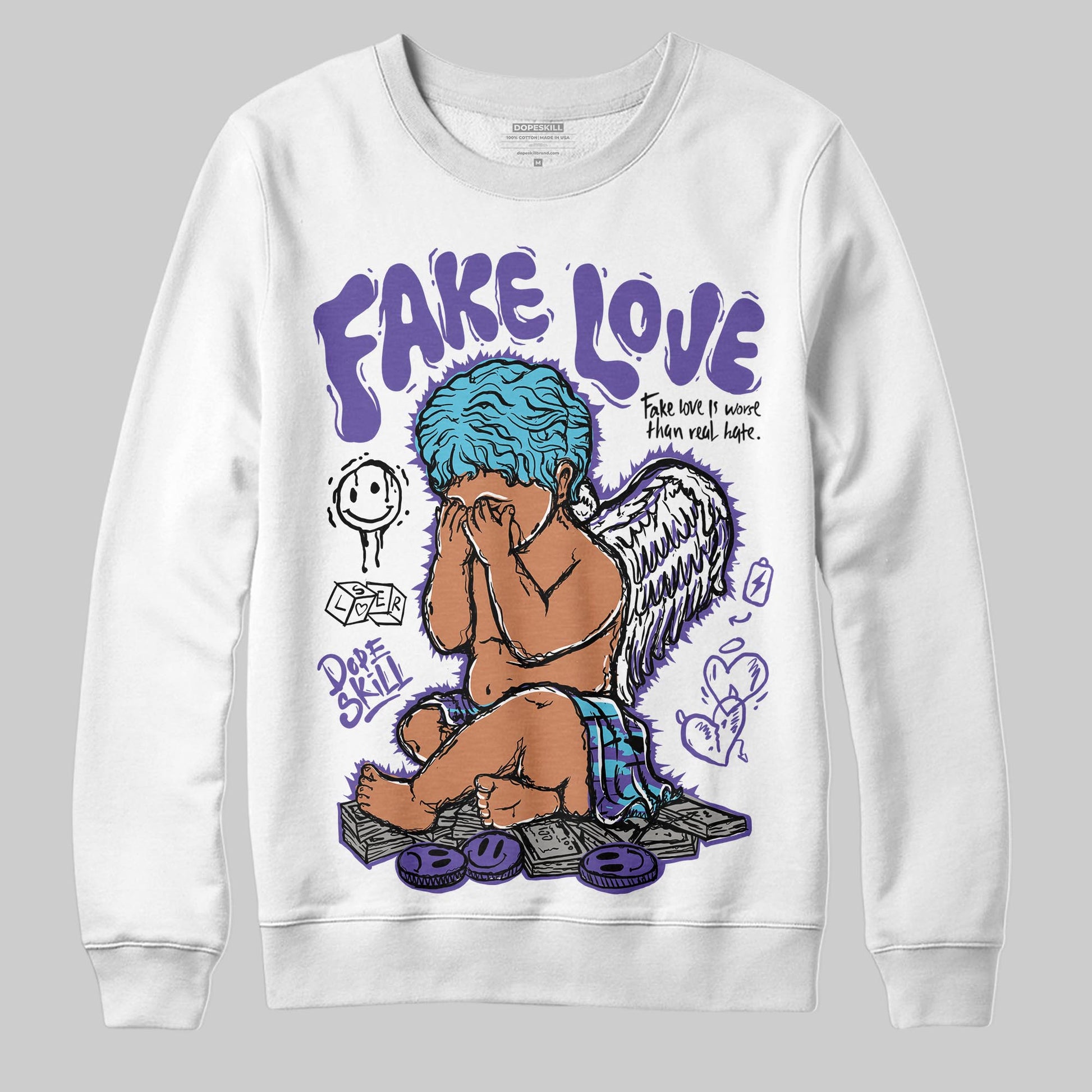 Jordan 8 Retro 'Aqua' 2025 DopeSkill Sweatshirt False Love Graphic Streetwear - White