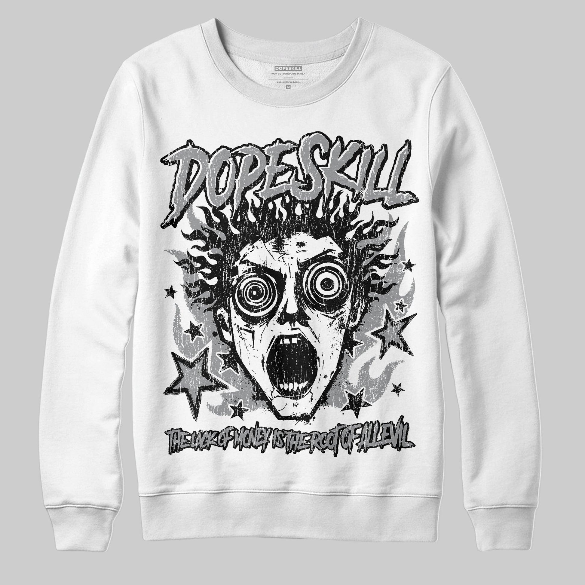 Jordan 5 Retro Wolf Grey (2026) DopeSkill Sweatshirt Root of Evil Graphic Streetwear - White