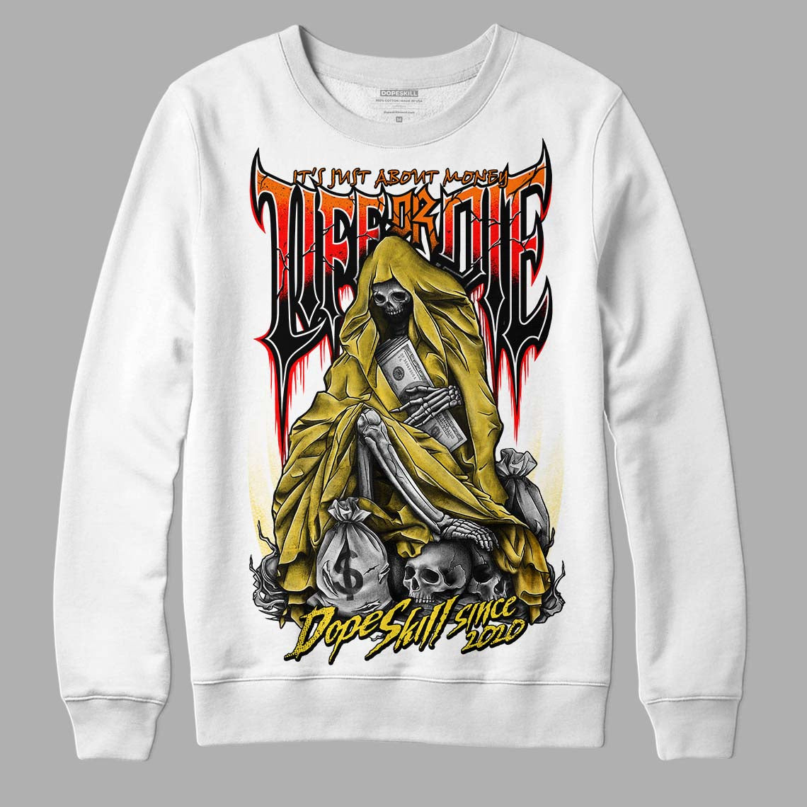 Jordan 4 Thunder DopeSkill Sweatshirt Life or Die Graphic Streetwear - White