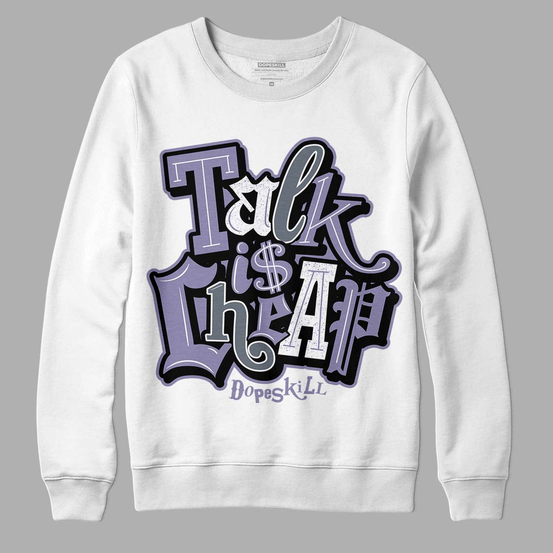 Jordan 5 Retro Low Indigo Haze DopeSkill Sweatshirt Talk Is Chip Graphic Streetwear - White