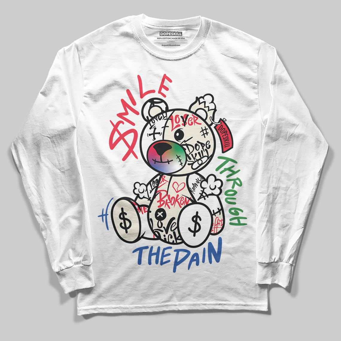 Jordan 11 Retro 285 Atlanta DopeSkill Long Sleeve T-Shirt Smile Through The Pain Graphic Streetwear - White