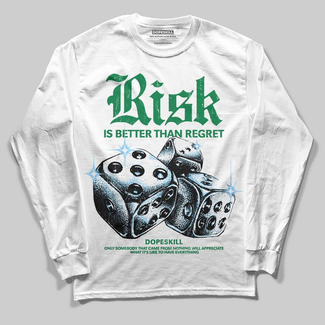 Green Sneakers DopeSkill Long Sleeve T-Shirt Risk Is Better Than Regret Graphic Streetwear - White 