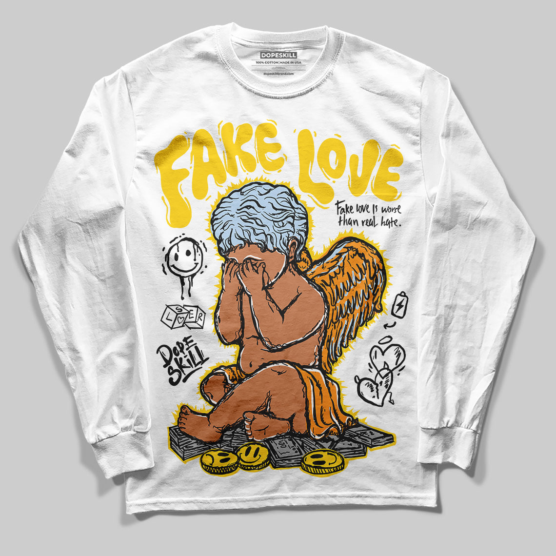 Jordan 6 “Yellow Ochre” DopeSkill Long Sleeve T-Shirt New Fake Love Graphic Streetwear -= White