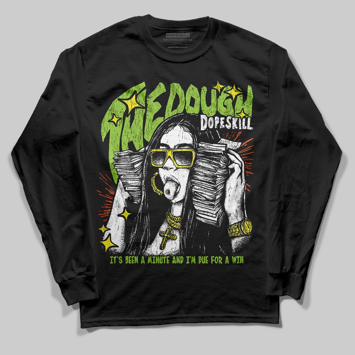 Neon Green Sneakers DopeSkill Long Sleeve T-Shirt The Dough Graphic Streetwear - Black