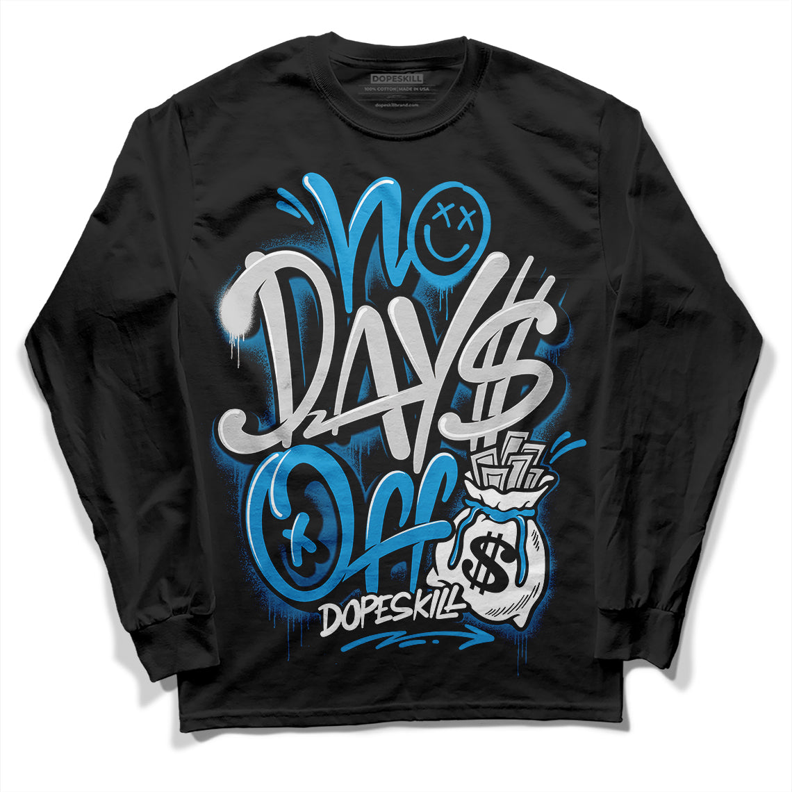 Jordan 4 Retro Military Blue DopeSkill Long Sleeve T-Shirt No Days Off Graphic Streetwear - Black