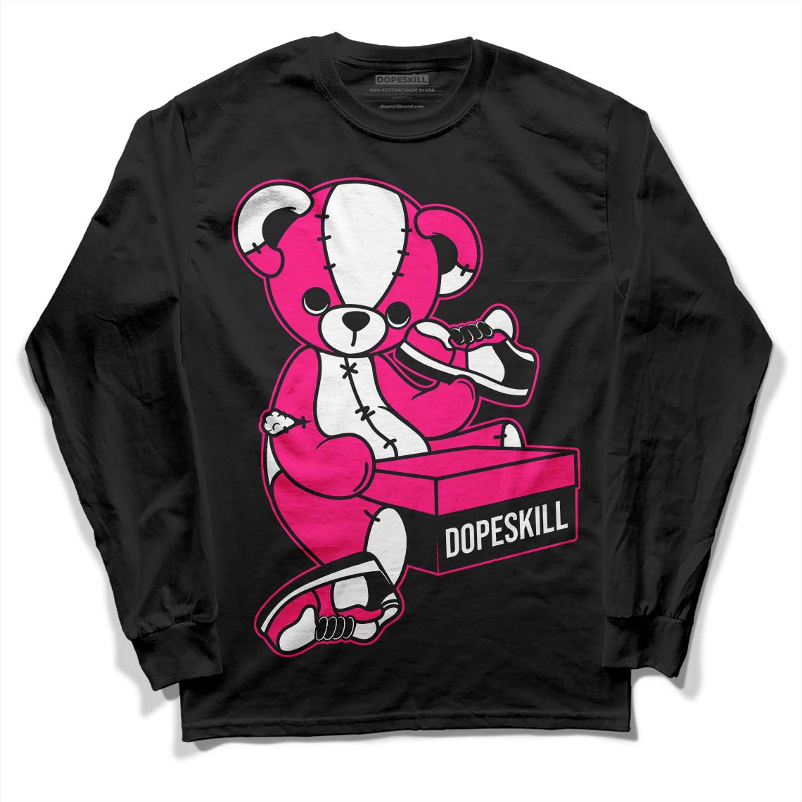 Jordan 1 Low GS “Fierce Pink” Dopeskill Long Sleeve T-Shirt Sneakerhead BEAR Graphic Streetwear - Black