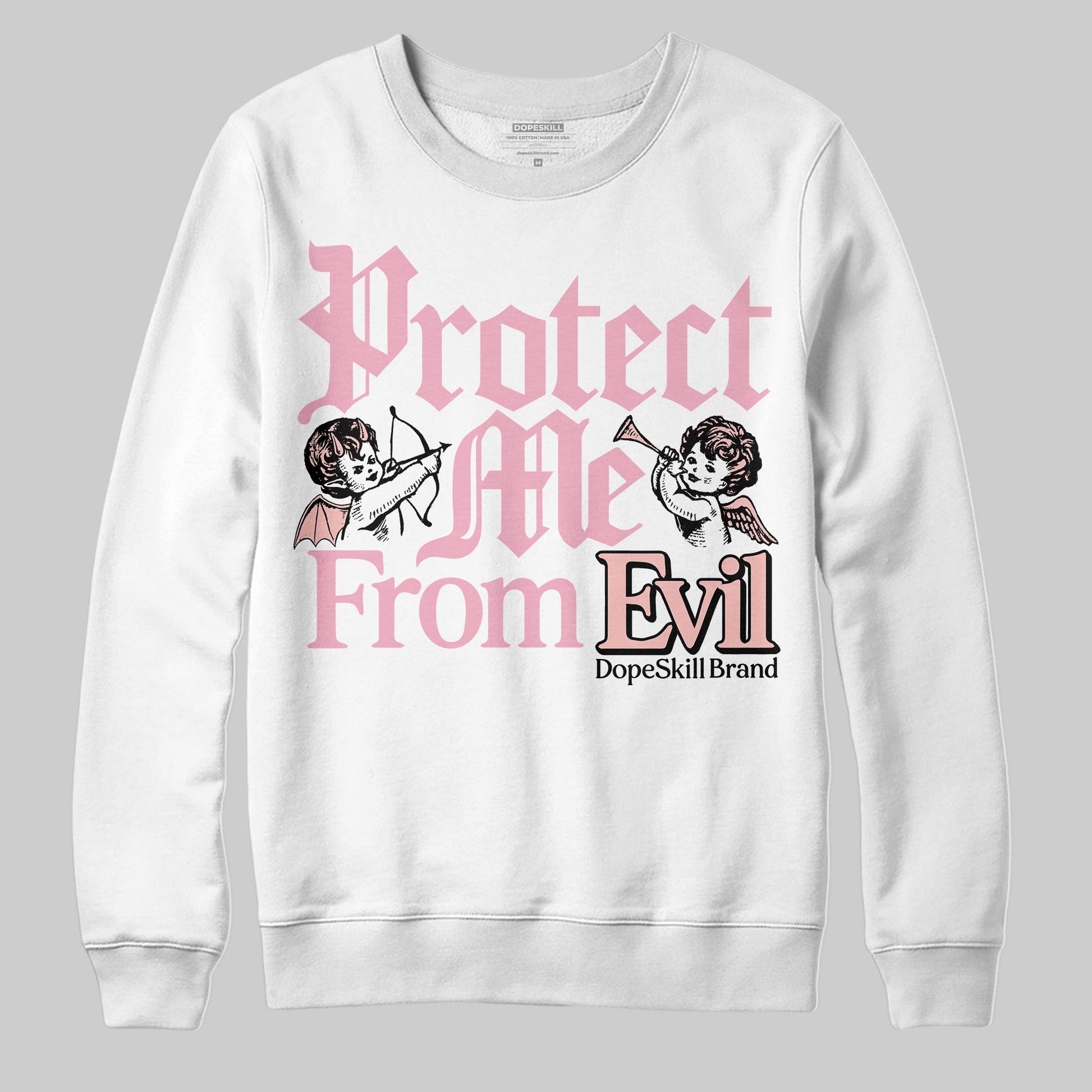 AMIRI White & Pink Stars Court Sneakers DopeSkill Sweatshirt Protect Me From Evil Graphic Streetwear - White