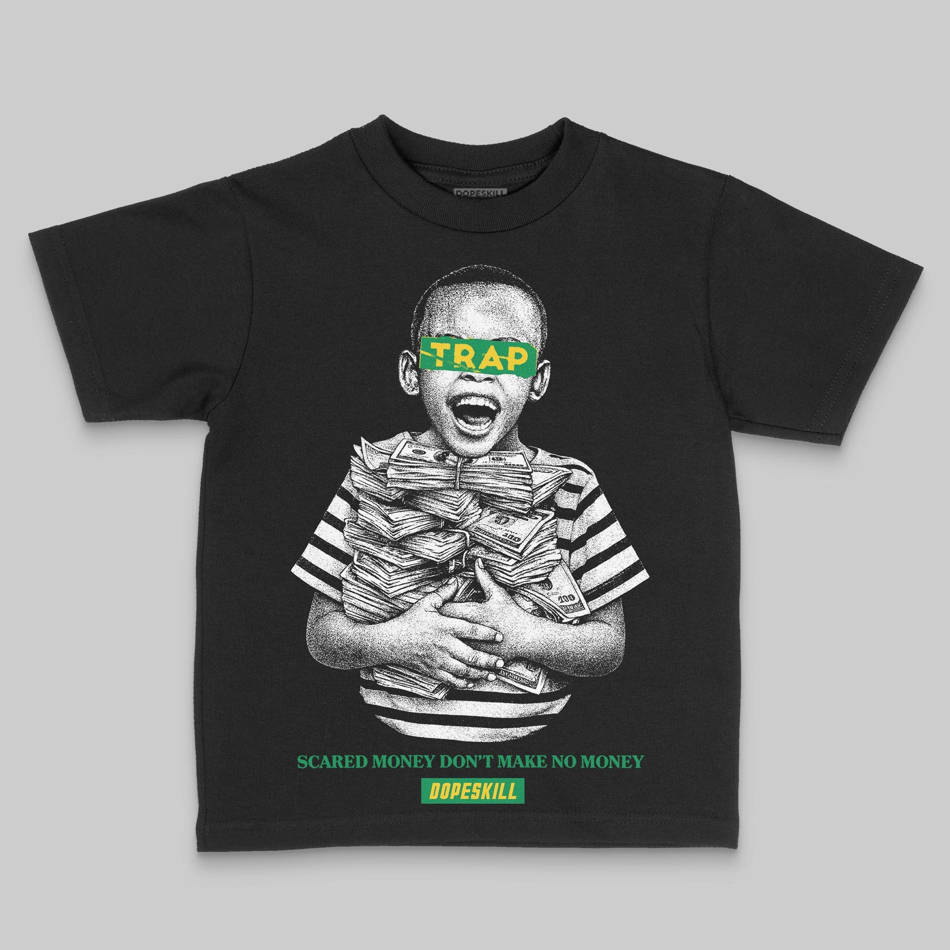 Green Sneakers DopeSkill Toddler Kids T-shirt Scared Money Don't Make No Money Graphic Streetwear - Black