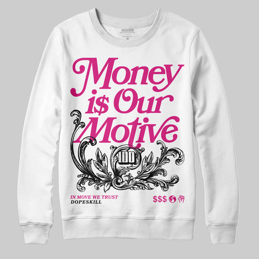 Rick Owens Pink Leather Low Sneakers DopeSkill Sweatshirt Money Is Our Motive Typo Graphic Streetwear - White