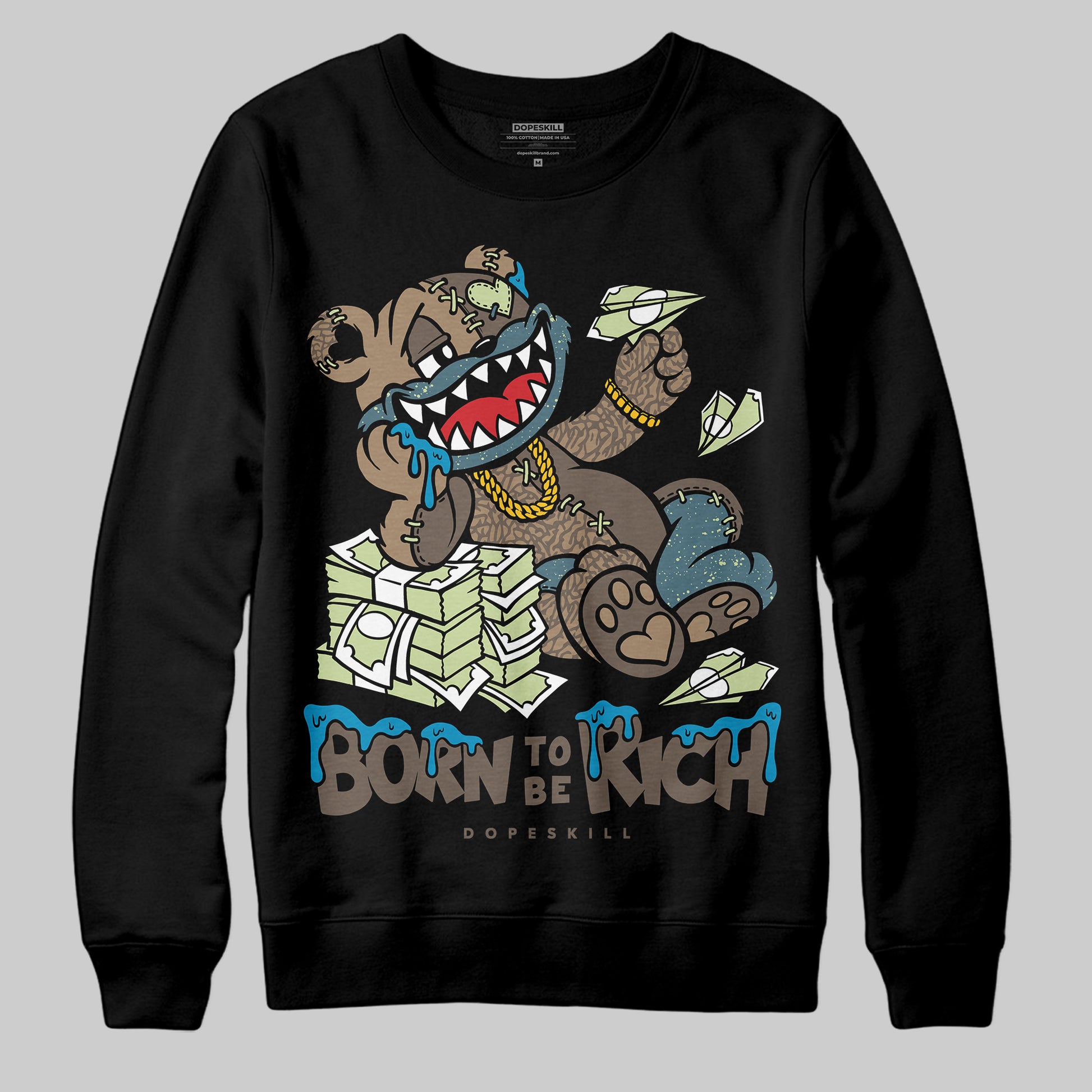 Jordan 3 GS “We Outside” DopeSkill Sweatshirt Born To Be Rich Graphic Streetwear - Black